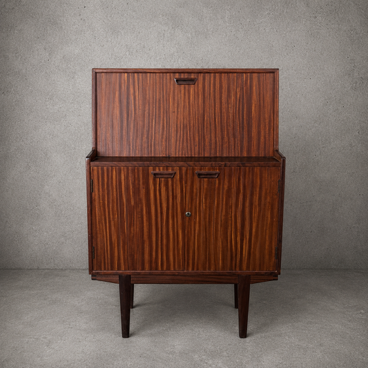 Mid Century Walnut & Teak Bureau Desk Cabinet