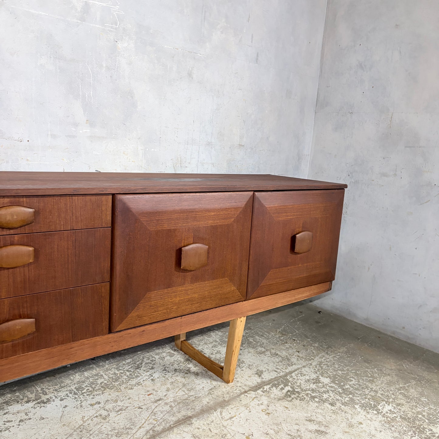 Mid Century Stonehill Teak Long Sideboard Drinks Cabinet with Drop-Down Bar — view 5