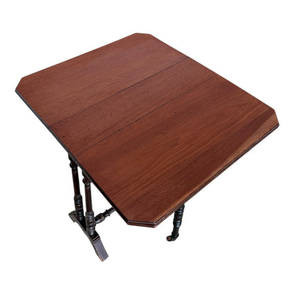 Victorian Teak & Mahogany Gateleg Side Table – Small Drop Leaf Occasional Table