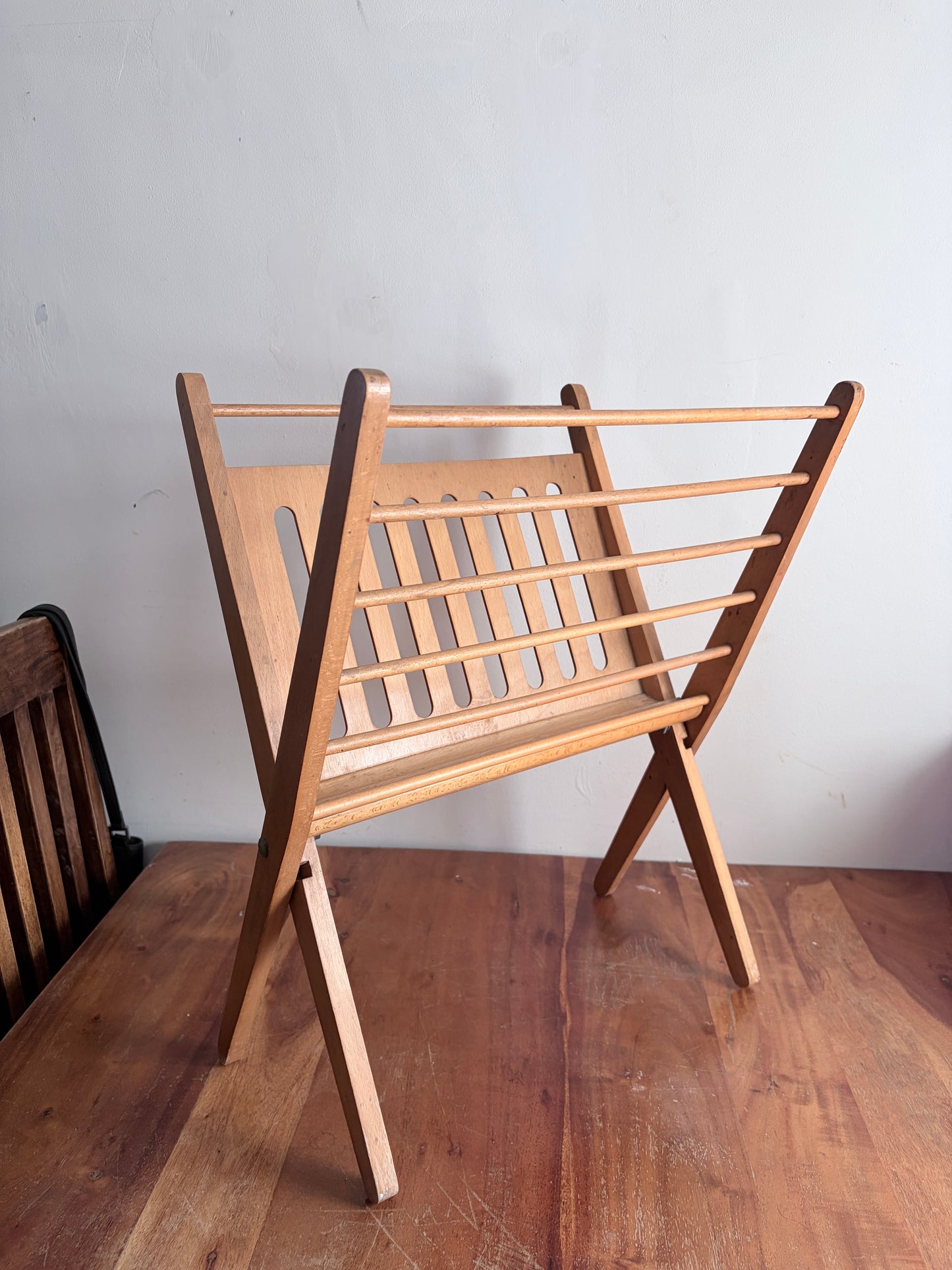 Mid Century Dutch Beech Folding Magazine Rack by Cees Braakman