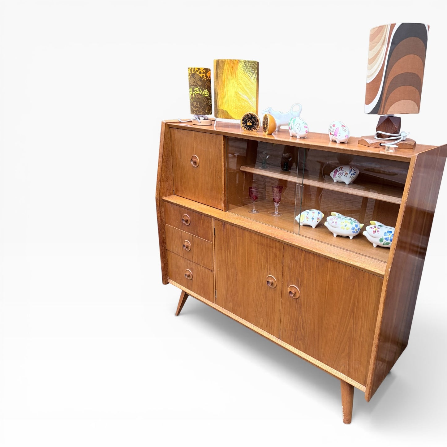 Mid Century Priory Oak & Walnut Drinks Cabinet
