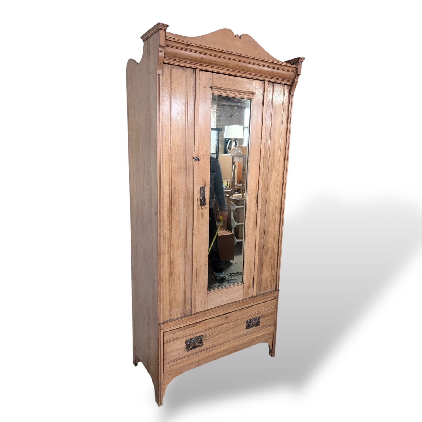 Antique Pine Single Door Wardrobe – Mirrored
