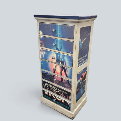 Vintage Disney TRON Tallboy Chest of Drawers | Upcycled Film Poster Storage Cabinet | Retro Sci-Fi Furniture