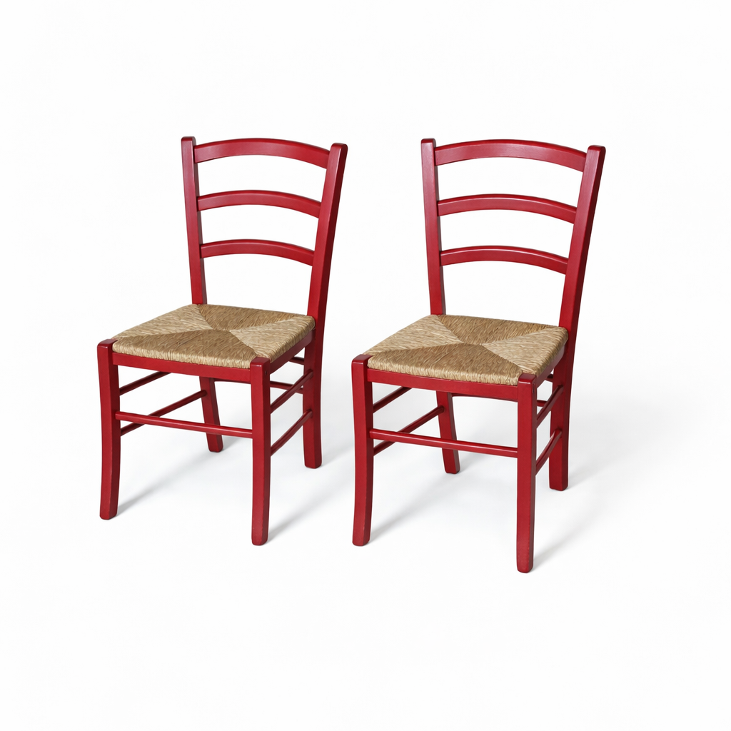 Italian Red Oak Ladderback Dining Chairs – Set of Two with Rush Seats