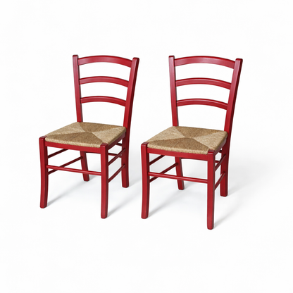 Italian Red Oak Ladderback Dining Chairs – Set of Two with Rush Seats