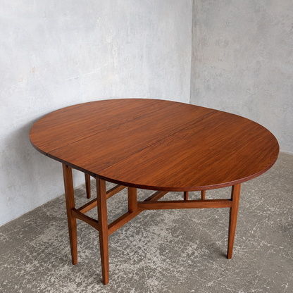 Mid Century Teak Round Drop Leaf Dining Table by Nathan