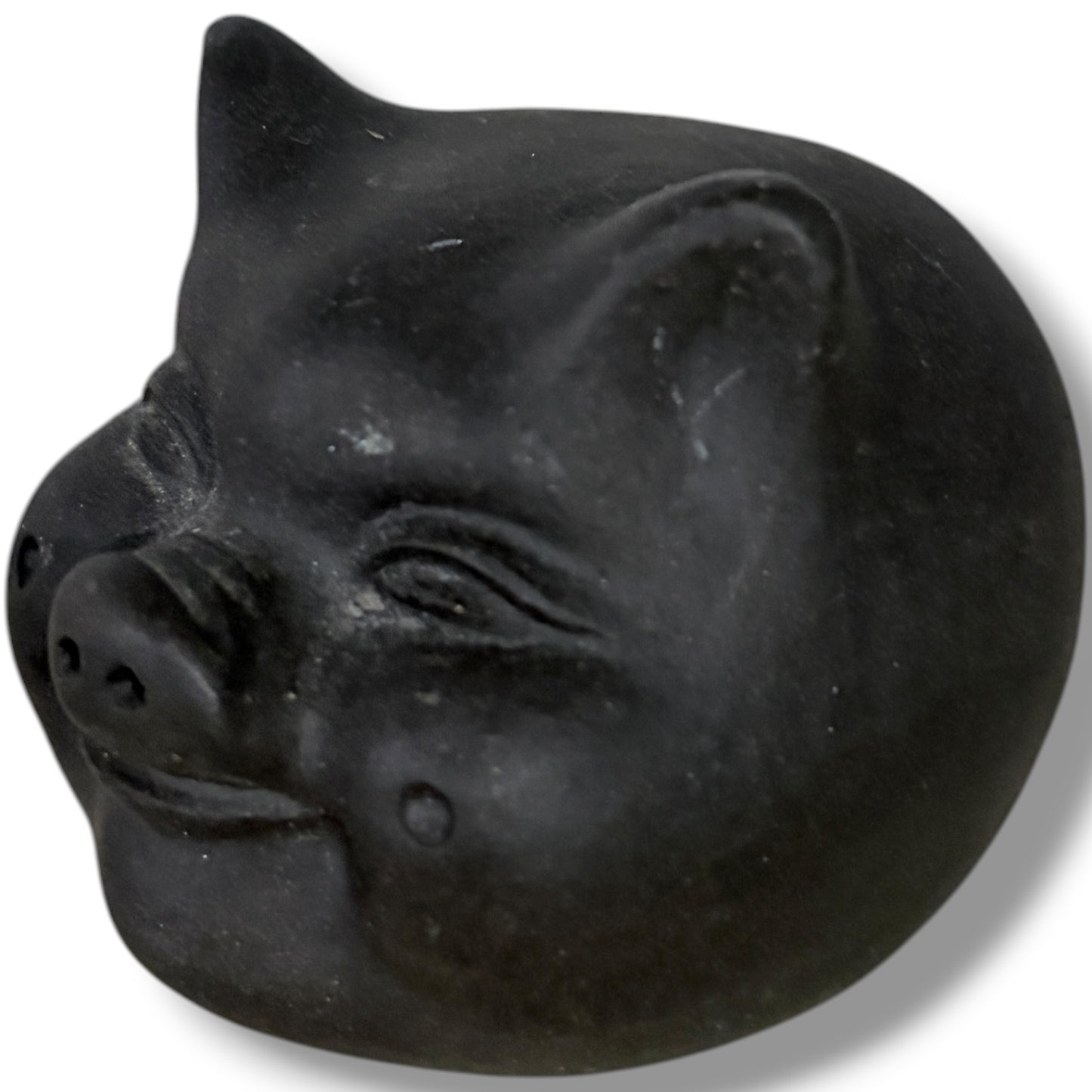 Vintage Chinese Pig Figurine – Black Clay Pottery Lucky Rattle Sculpture