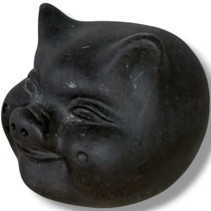 Vintage Chinese Pig Figurine – Black Clay Pottery Lucky Rattle Sculpture