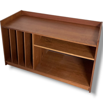 Danish Teak Media Unit – Mid Century Cabinet with Vinyl Storage & Open Shelving