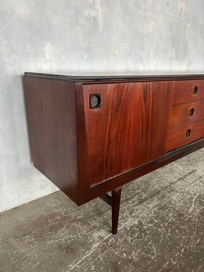 Danish Mid-Century Rosewood Sideboard | Vintage Long Credenza with Drawers & Sliding Doors