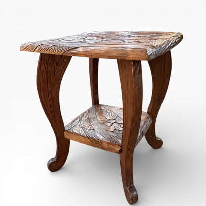 Liberty of London Table - Hand Carved Vintage Accent Table Featuring Botanical Relief Carving