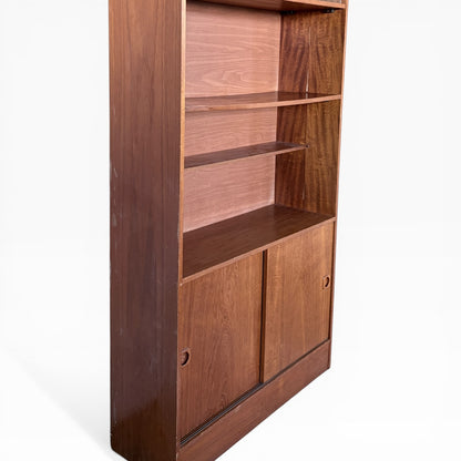Vintage Danish Teak Tall Bookcase Cabinet with Sliding Doors