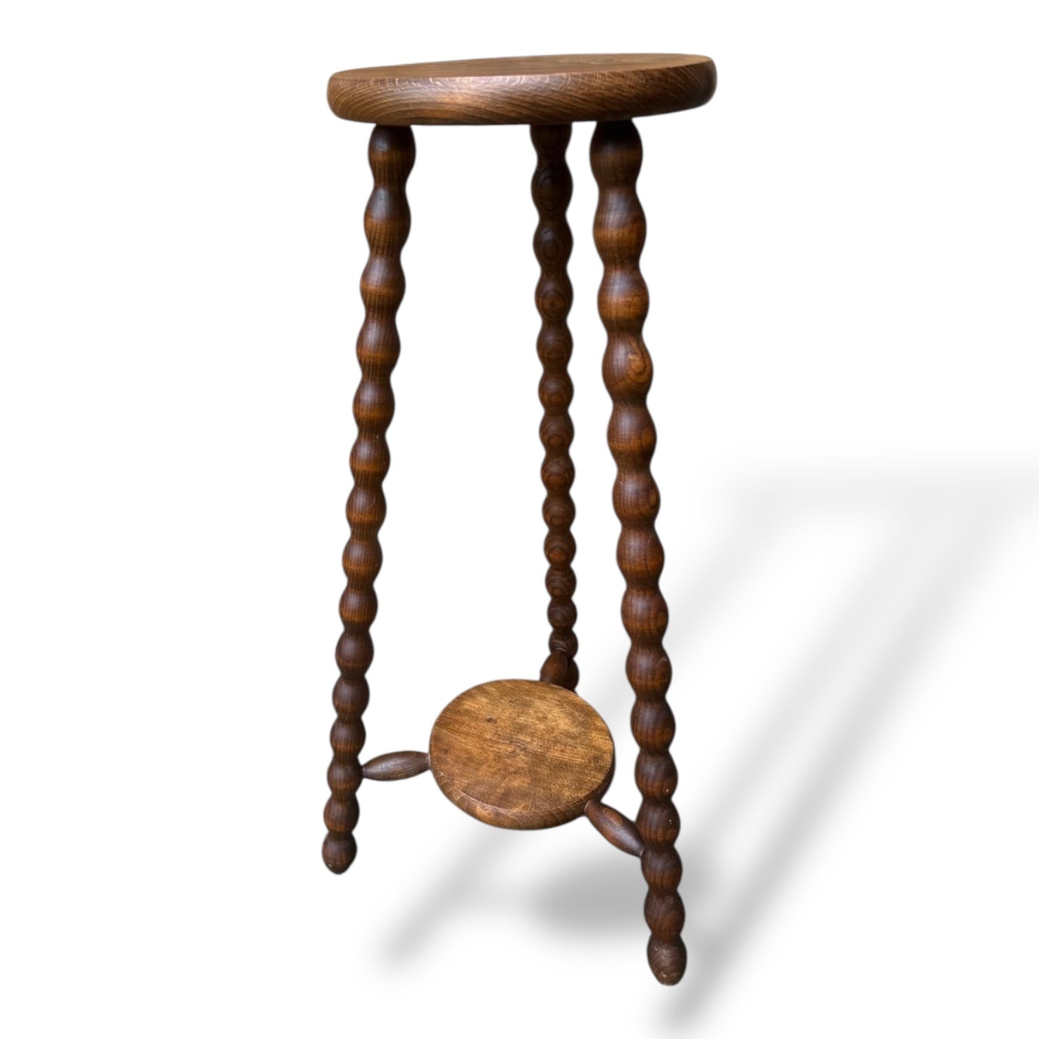 Tall French Bobbin Stool | Antique French Turned Wood Plant Stand | Rustic Country Accent — view 8