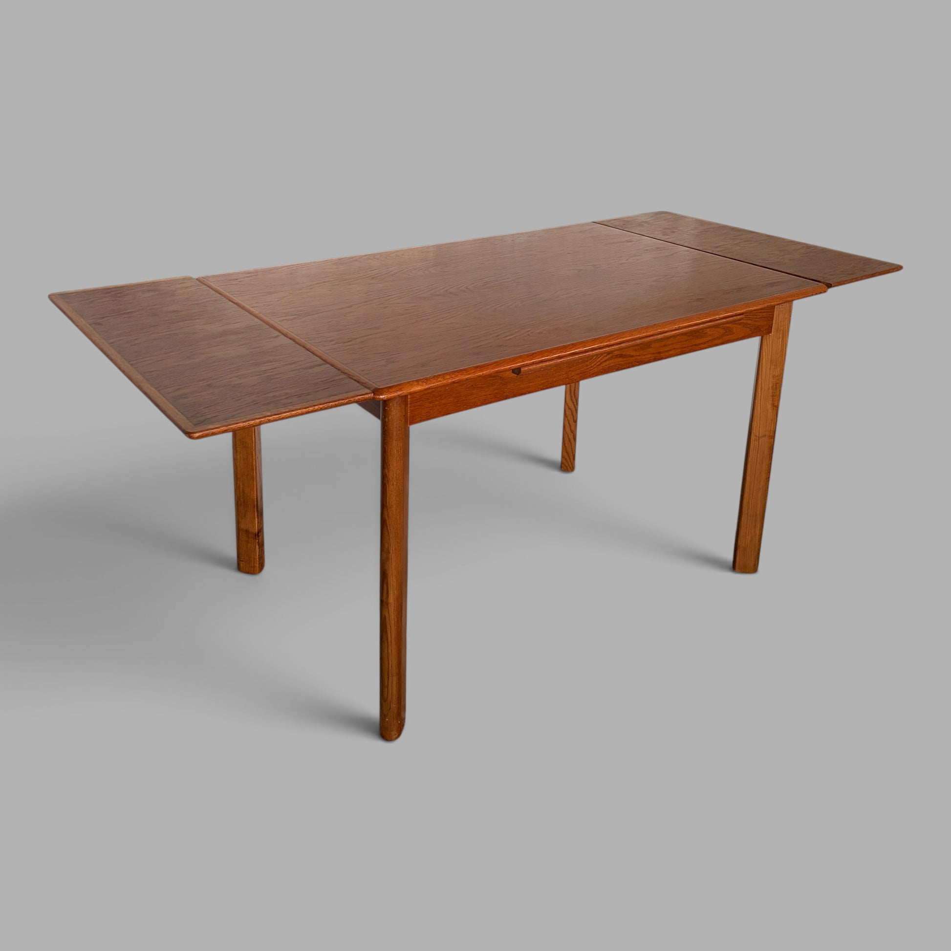 Mid Century Teak, Walnut & Oak Draw Leaf Extending Dining Table