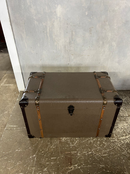 Vintage Grey Steamer Trunk | Antique Travel Chest