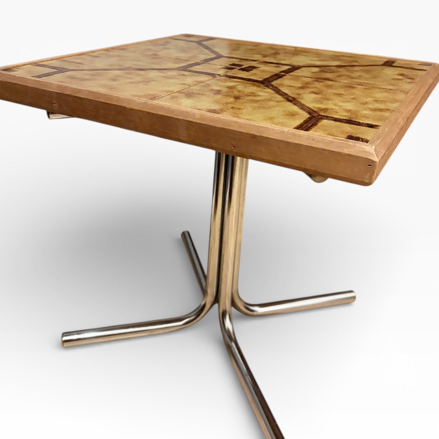 Danish Side Table – Mid Century Table with Ceramic Tile Top & Chrome Base