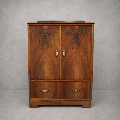 Art Deco Figured Walnut & Oak Cabinet / Cupboard