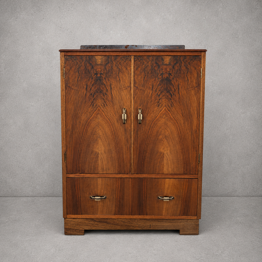 Art Deco Figured Walnut & Oak Cabinet / Cupboard