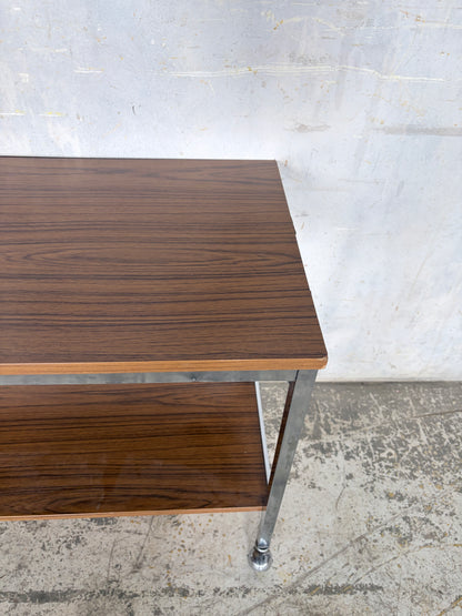 Mid Century Walnut & Chrome Drinks Trolley on Castors