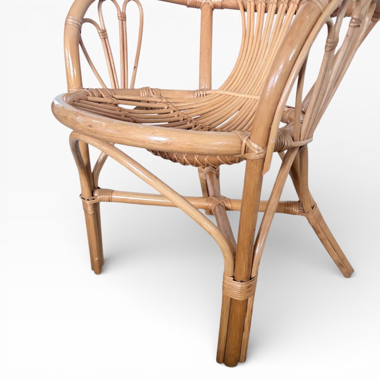 Italian Bamboo Armchair - Mid Century Sculptural Rattan Accent Chair With Curved Armrest