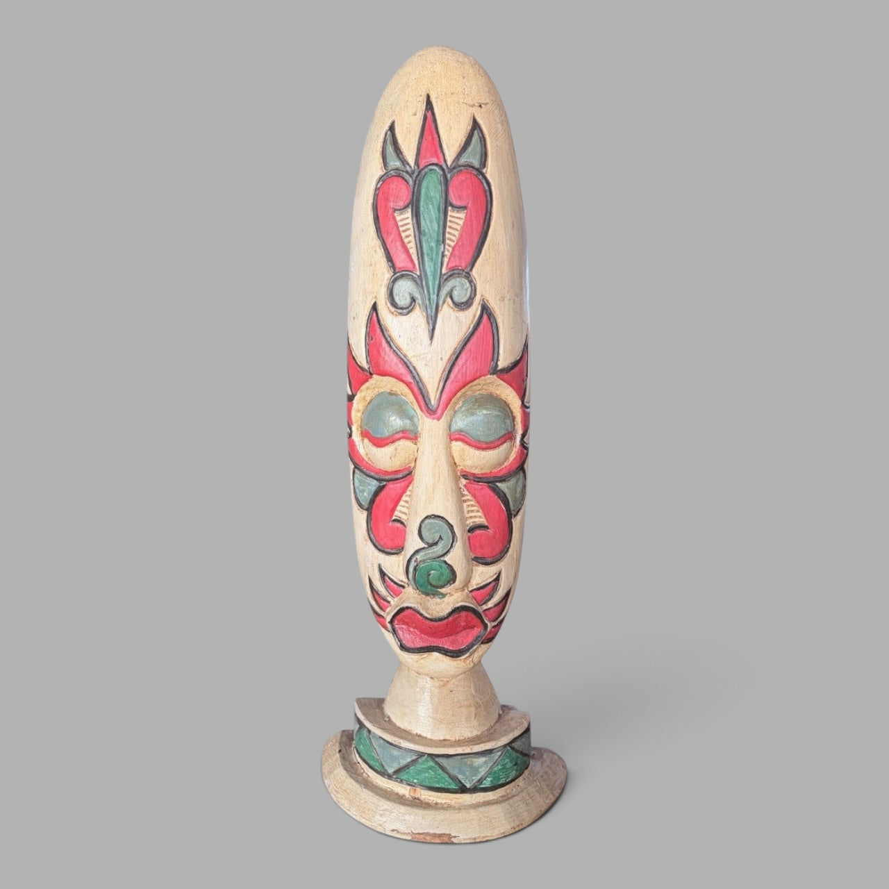 Vintage Indonesian Hand-Carved & Painted Tribal Figure Sculpture – Folk Art