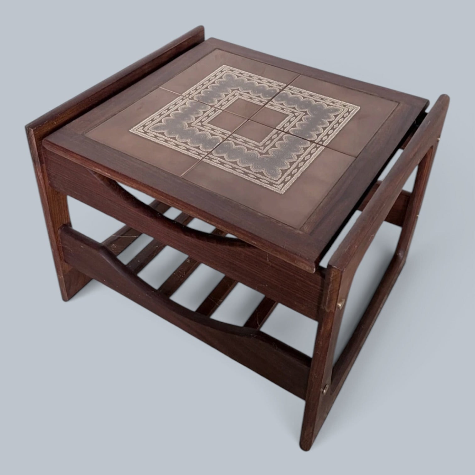Danish Mid Century Teak & Ceramic Tile Coffee Table and Magazine Rack