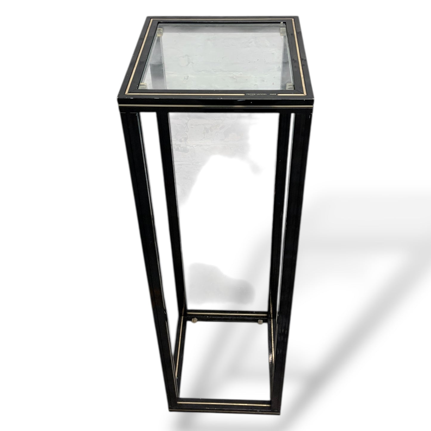 Vintage 1980s Pierre Vandel French Glass & Black Metal Plant Stand / Pedestal