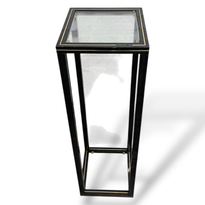 Vintage 1980s Pierre Vandel French Glass & Black Metal Plant Stand / Pedestal