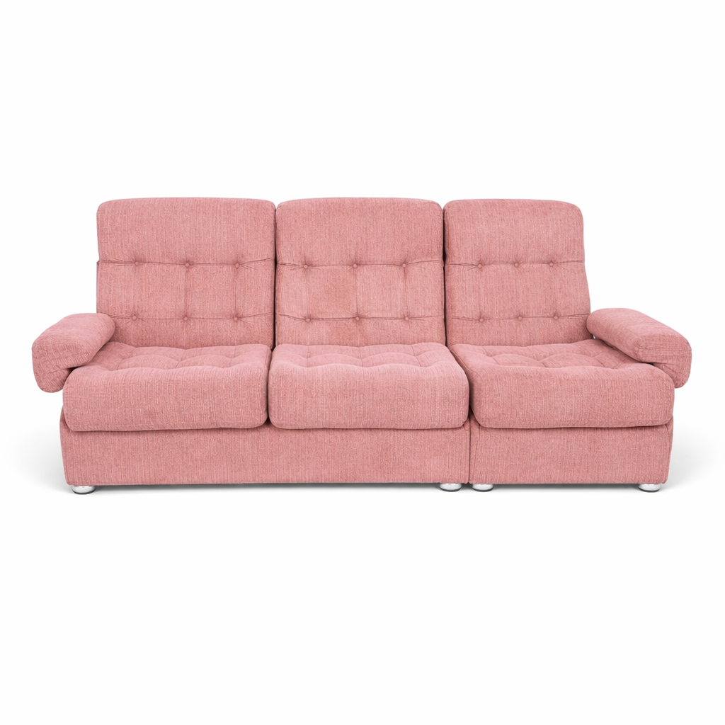Mid-Century Modular Two-Seater Sofa with Integrated Armchair – Dusty Pink Upholstery (Heals Retailed)