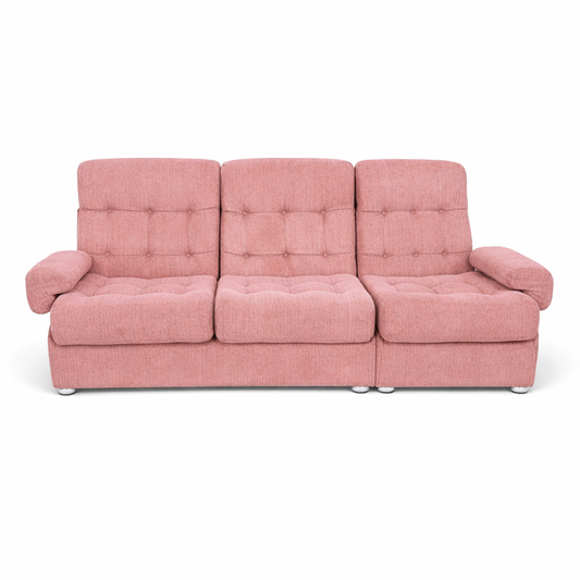 Mid-Century Modular Two-Seater Sofa with Integrated Armchair – Dusty Pink Upholstery (Heals Retailed)