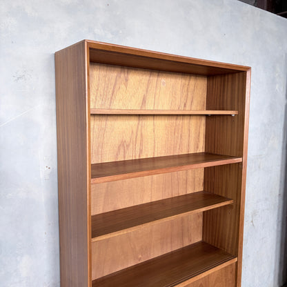 Mid Century Herbert Gibbs Teak Sliding Door Bookcase | Tall Vintage Teak Display