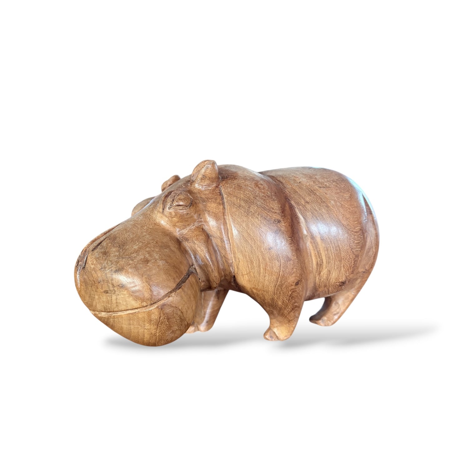 Wood Hippopotamus Sculpture - Mid Century Hand Carved Solid Teak Statue