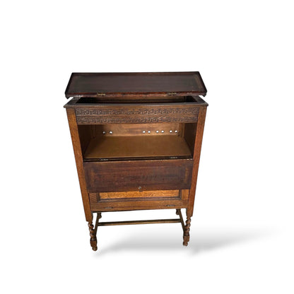Antique Oak Two-Tier Cabinet with Turned Legs