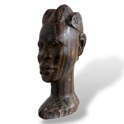 Hand-Carved Wooden Head Sculpture – Mid Century / Tribal Style Decorative Bust — view 2