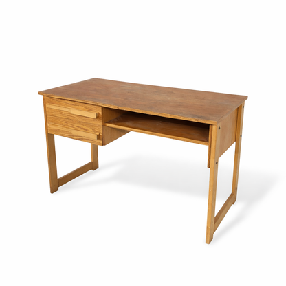 Vintage Oak & Pine Compact Desk – Mid Century Style Writing Desk with Storage