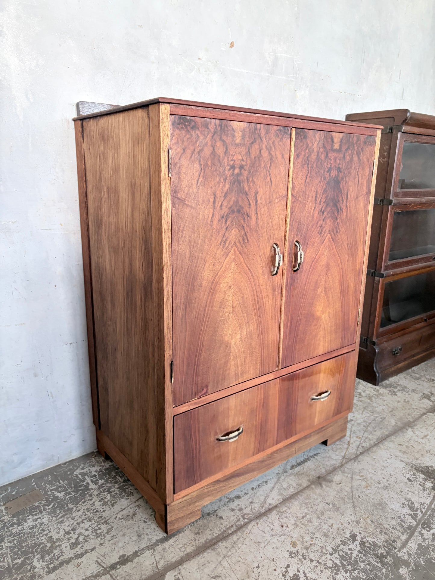 Art Deco Figured Walnut & Oak Cabinet / Cupboard