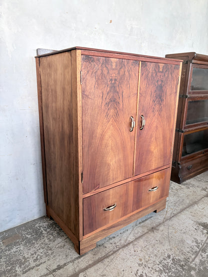 Art Deco Figured Walnut & Oak Cabinet / Cupboard
