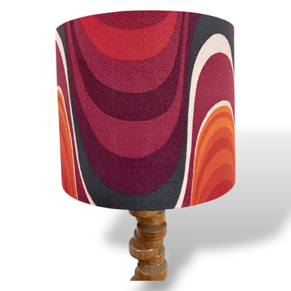 Vintage Teak Wood Tower Lamp with Barbara Brown Frequency Shade for Heals by Lightfandango
