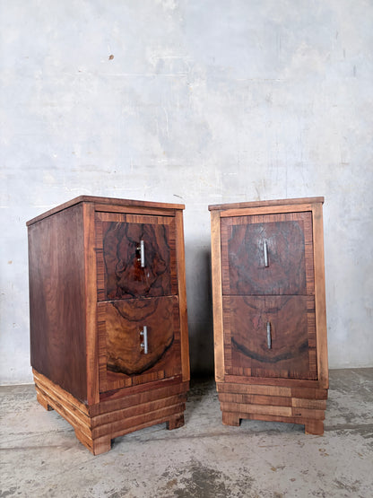 Pair of Art Deco Burr Walnut Bedside Cabinets