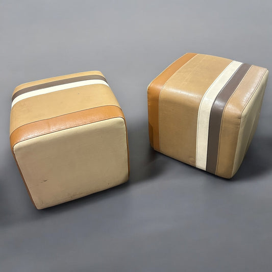 Mid Century Pair of Groovy Leather Pouffes Footstools