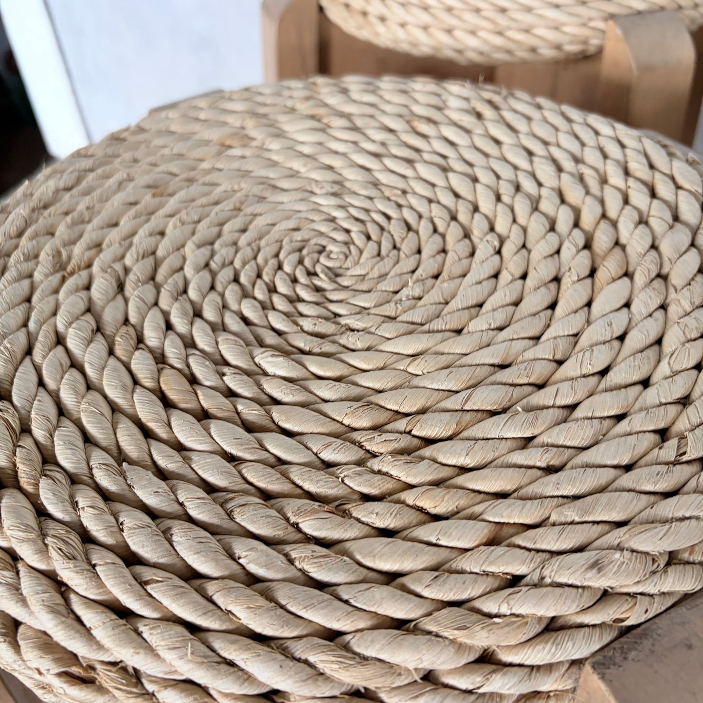 Mid Century Set of Four Stackable Rush Woven Stools