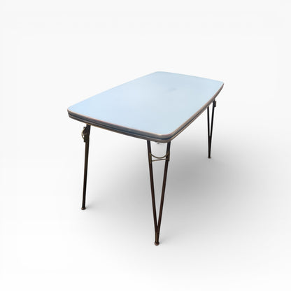 Mid Century Italian Blue Formica Dining Table with Brass & Tapered Legs – 1950s Retro Kitchen Table — view 5