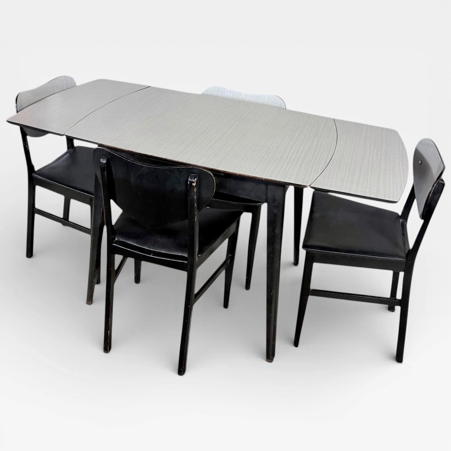 Mid Century Space Age Monochrome Formica Drop Leaf Extending Dining Table & Four Chairs