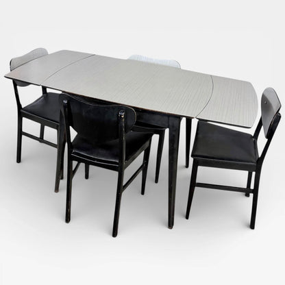 Mid Century Space Age Monochrome Formica Drop Leaf Extending Dining Table & Four Chairs