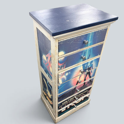 Vintage Disney TRON Tallboy Chest of Drawers | Upcycled Film Poster Storage Cabinet | Retro Sci-Fi Furniture