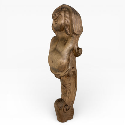 Antique Hand-Carved Wooden Mermaid Wall Sculpture