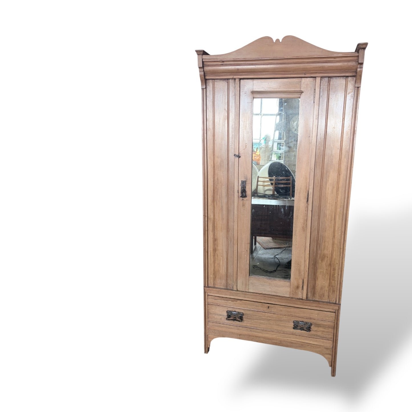 Antique Pine Single Door Wardrobe – Mirrored