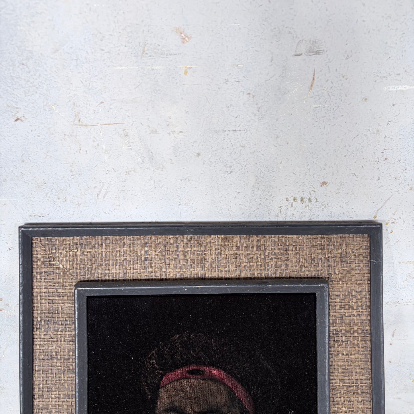 Vintage Papuan Highlander Portrait Painting in Original Hessian Frame