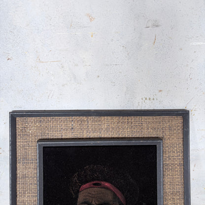 Vintage Papuan Highlander Portrait Painting in Original Hessian Frame