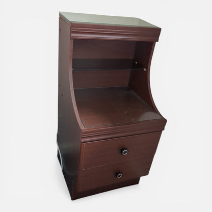 Pair of Vintage Mahogany & Formica Bedside Cabinets with Open Shelf